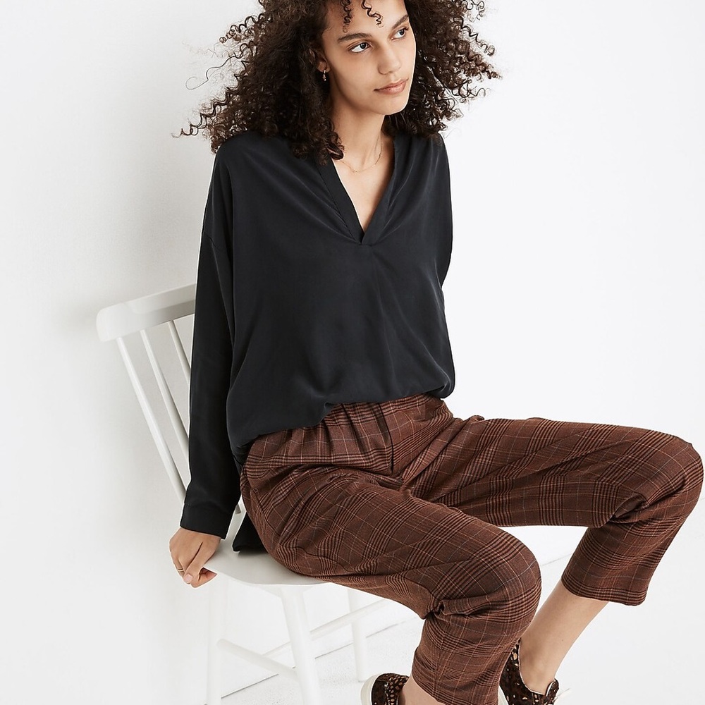 Madewell Black Sandwashed Popover Hi-Lo Office Career Wear Top SMALL MC054